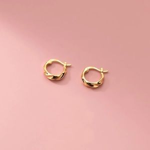 Petite Gold Swirl Hoop Earrings 925 Sterling Silver 18K Plated Gold